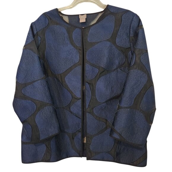 Chicos Jacket Womens Size 2 (12/14) Open Front Jacket Sheer Mesh Back Navy Blue - Picture 1 of 11
